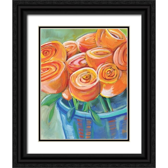 Seay, Anne 26x32 Black Ornate Wood Framed with Double Matting Museum Art Print Titled - Orange Roses