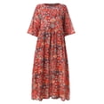 thumbnail image 5 of qILAKOG Women's Dresses Plus Size Summer&Autumn Casual 3/4 Sleeve Crewneck Swing Sundress Fit & Flare Flowy Tiered Maxi Dress Ethnic Style Printed Loose Ankle-Length Dress with Pockets Wine, 5 of 5