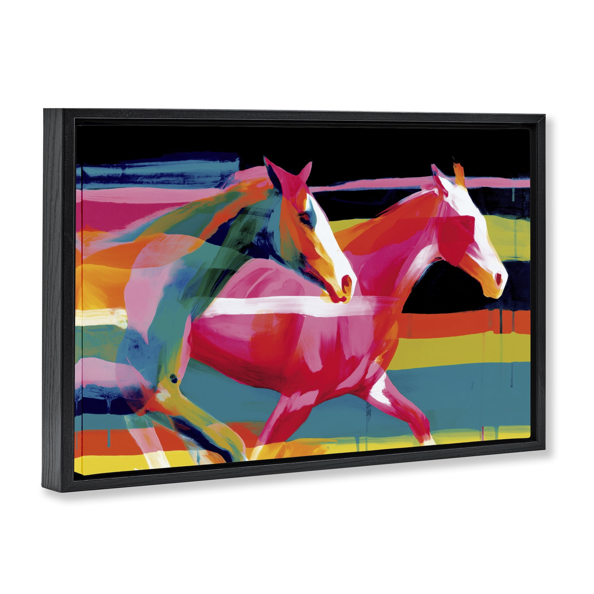 Stupell Industries Wild Horses Running Through Stripes Black Framed Floater Canvas Wall Art, design by Chromatic Storm Studio
