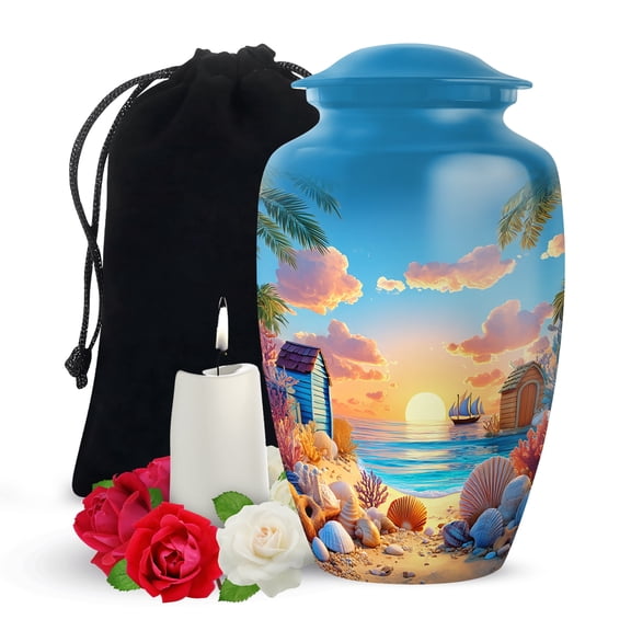 Yatskia Beach Sunset Memorial Urns for Human Ashes Adult Brother and Sister, Large Decorative Funeral Urn for Adult Ashes, (Classic Large, 10 Inch)