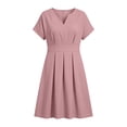 thumbnail image 7 of Gpaecead Women's Short Sleeve V Neck High Waist Dress Plus Size Business Casual Midi Dress With Pockets For Office And Interview Pink, 7 of 7