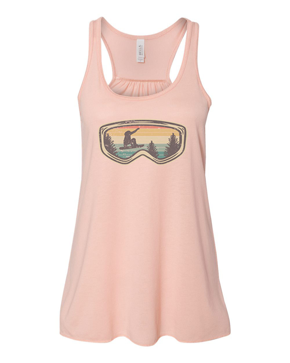 "Women's Snowboarding Tank Top, Snowboard Goggles, Racerback, Soft Bella Canvas, Snowboard Shirt, Gift For Her, Skiing Apparel, Snow Goggles, Peach, LARGE" - image 1 of 1