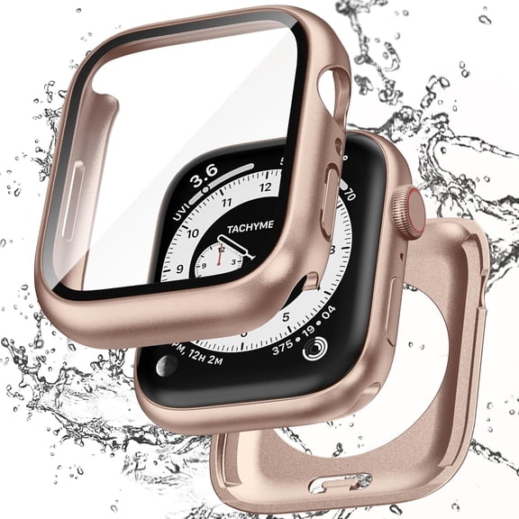 Rose‑Gold 360 Full‑Splash‑Safe iWatch Protective Bumper Shell | Fits Apple Watch SE3 SE2 SE Series 6/5/4 40mm, Hard PC Case With Tempered‑Glass,