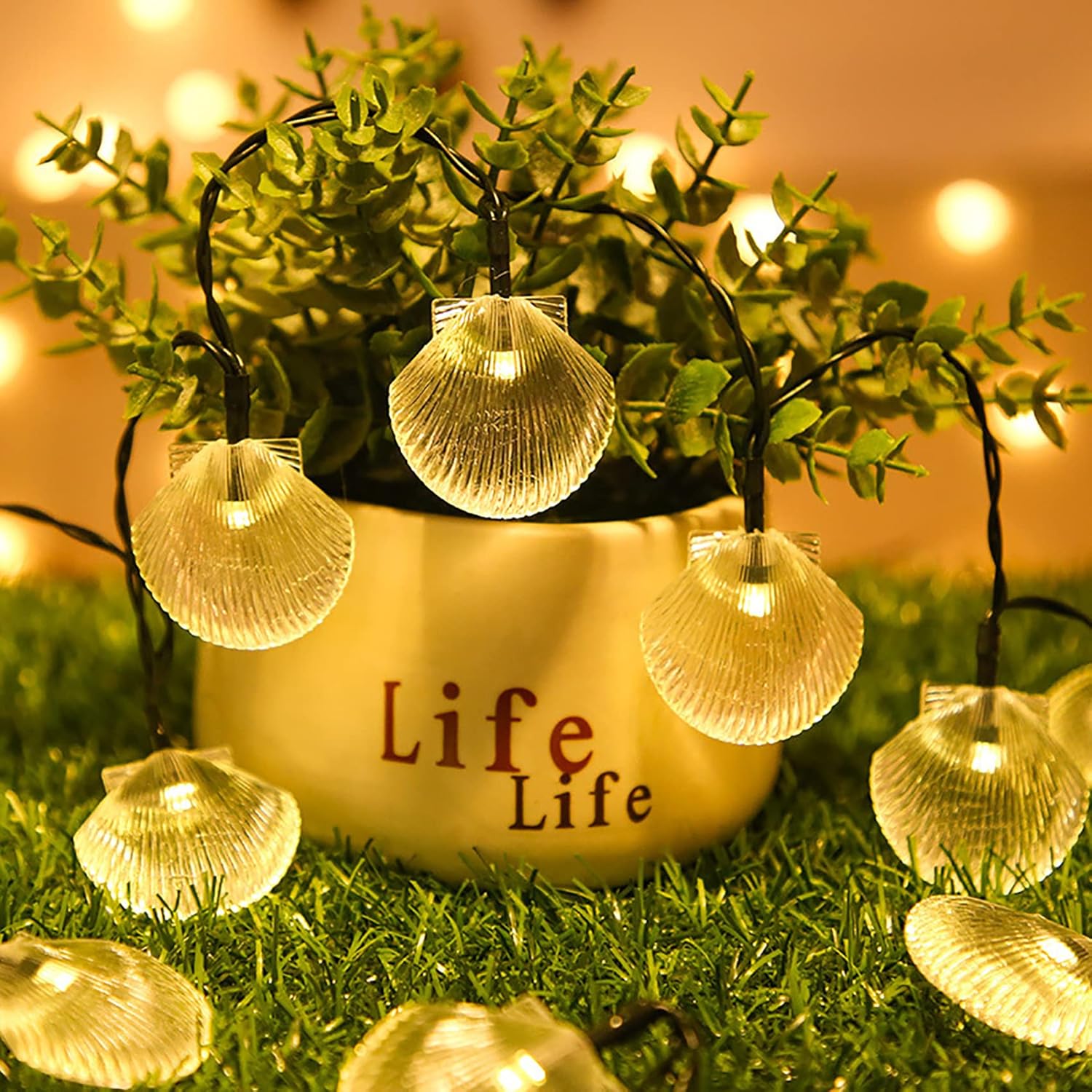 Solar Seashell String Lights 16.4FT 30LED Waterproof 8 Modes Sea Shell String Lights Ocean Theme Lights for Covered Outdoor Camping Wedding Birthday Party
