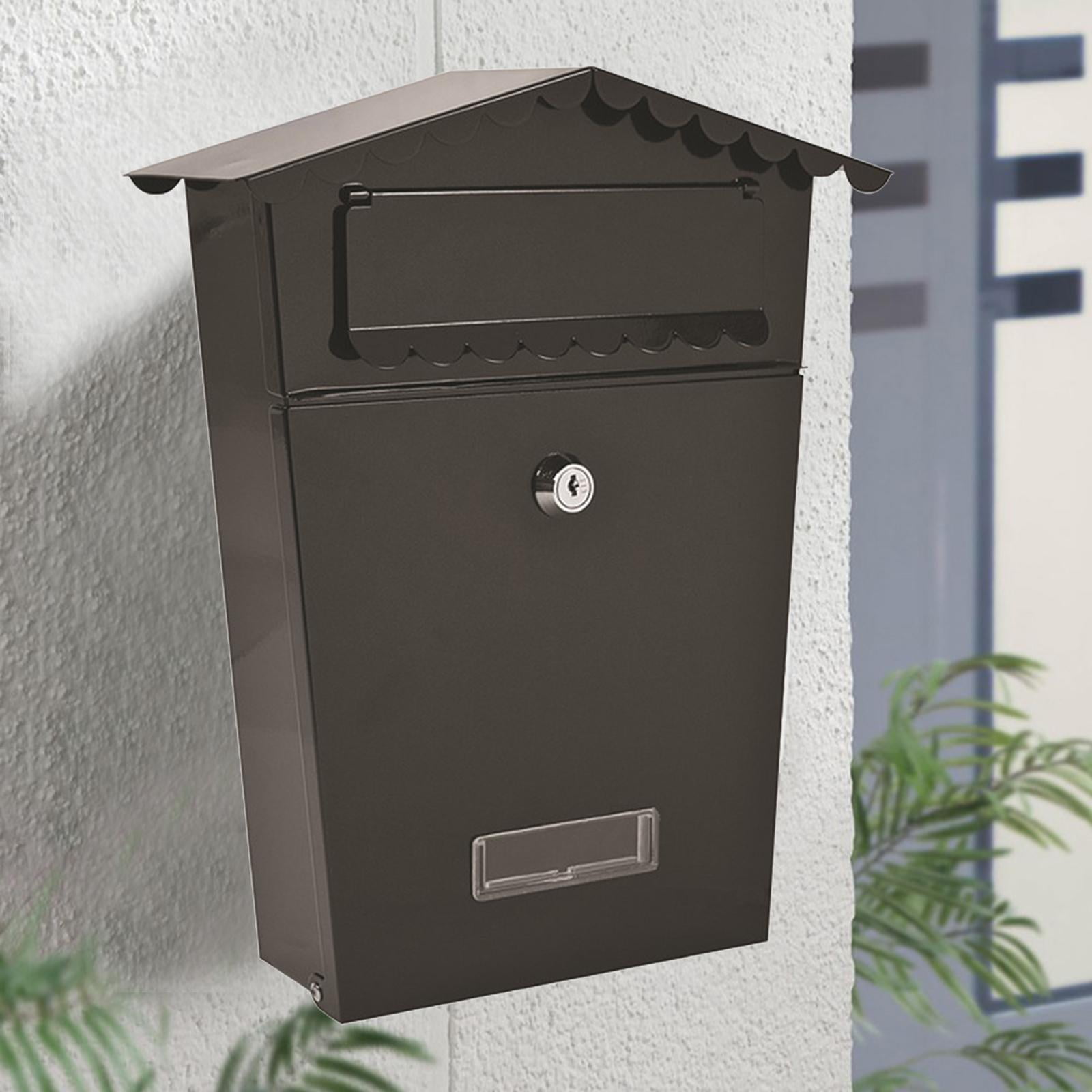 Metal Mailbox Wall Mount Locking Mail Box Vintage Letterbox Drop Box Storage Holder with Install Screws Black