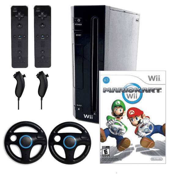 Restored Nintendo Wii Console Wii Game System Black with Mario Kart Premium Bundle (Refurbished)