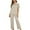 Beige, variant on Women's 2 Piece Casual Set Solid Color Travel Outfits Spring Tracksuit Crewneck Tops and Wide Leg Long Pants Summer Sets