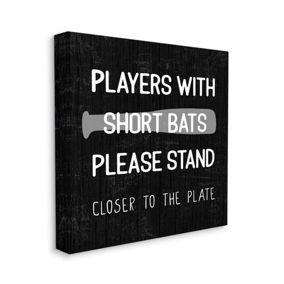 Short Bats Closer to the Plate Phrase Baseball Humor Typography Gallery-Wrapped Canvas Print Wall Art, 17x17