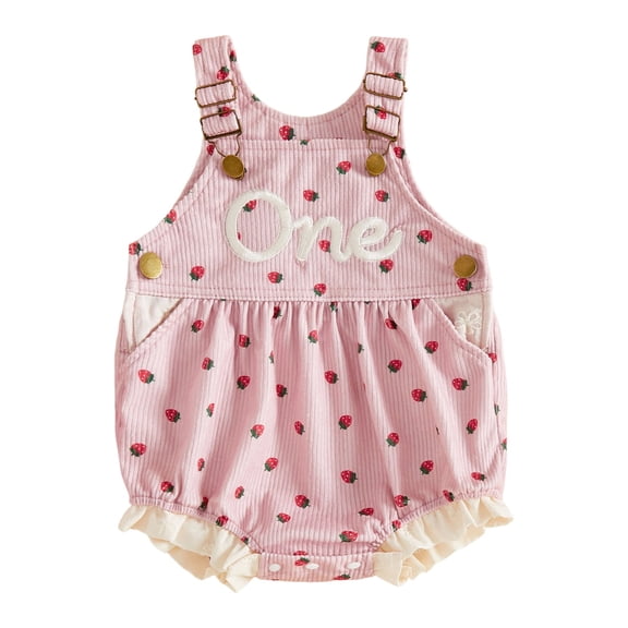 Loicainy Infant Baby Girl 1st Birthday Overall Romper 6 12 18 Months Letter Embroidery Sleeveless Bodysuit
