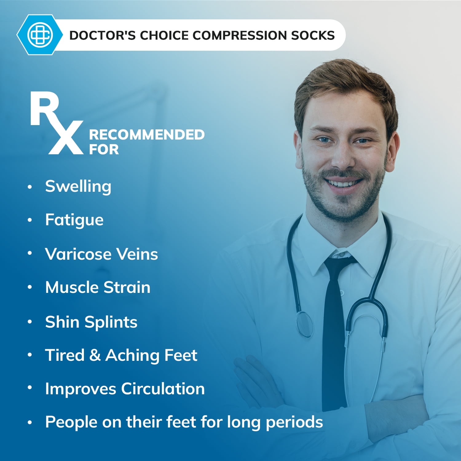 Doctor's Choice Over The Calf Women's Compression Socks, Large, Women's Shoe Size 10-13, 1 Pack