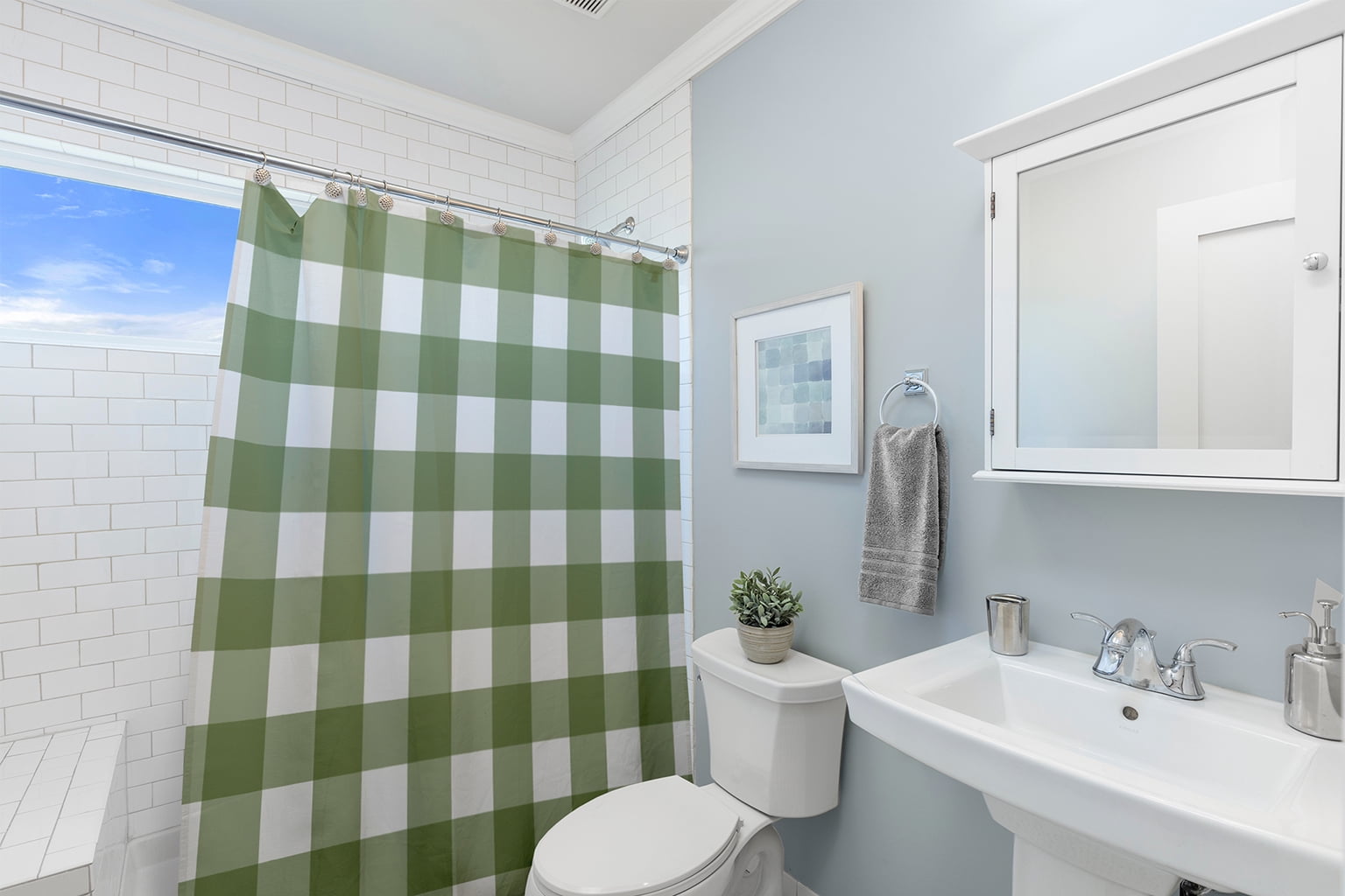 Simply Daisy 70" W x 73" L Gingham Plaid Polyester Shower Curtain, Scallion [1 Ct]