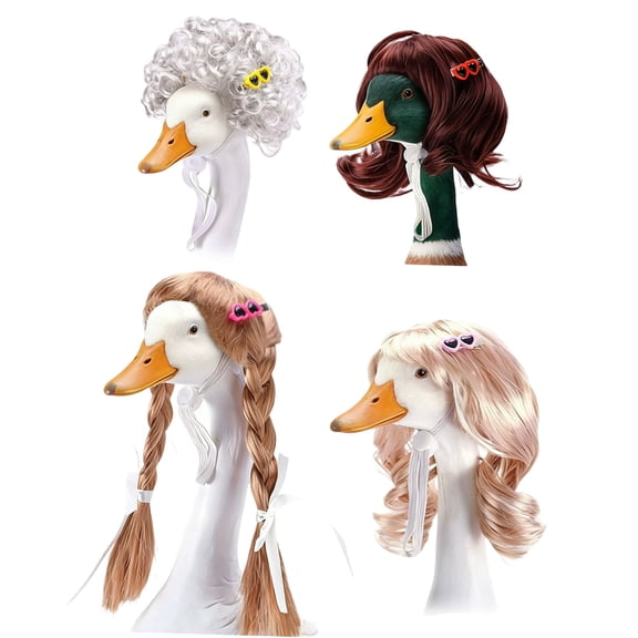 XQWJWLA 4 Pcs Porch Goose Wigs for 17 Inch and 23 Inch Statue, Cute Lawn Goose Statue Braid Wig, Porch Goose Outfits for Outdoor Garden Patio Yard Goosey Decoration(#A)
