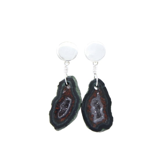 Aretes Glowa de Plata .925 y piedra geoda. Kilig GLOWA arete