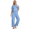 thumbnail image 6 of DAKIMOE Womens Pajama Sets Pajamas for Women Set Capri Sleepwear Short Sleeve Two-Piece Pjs Tops & Long Pants Casual Prints Lounge Sets for Women S-2XL, 6 of 8