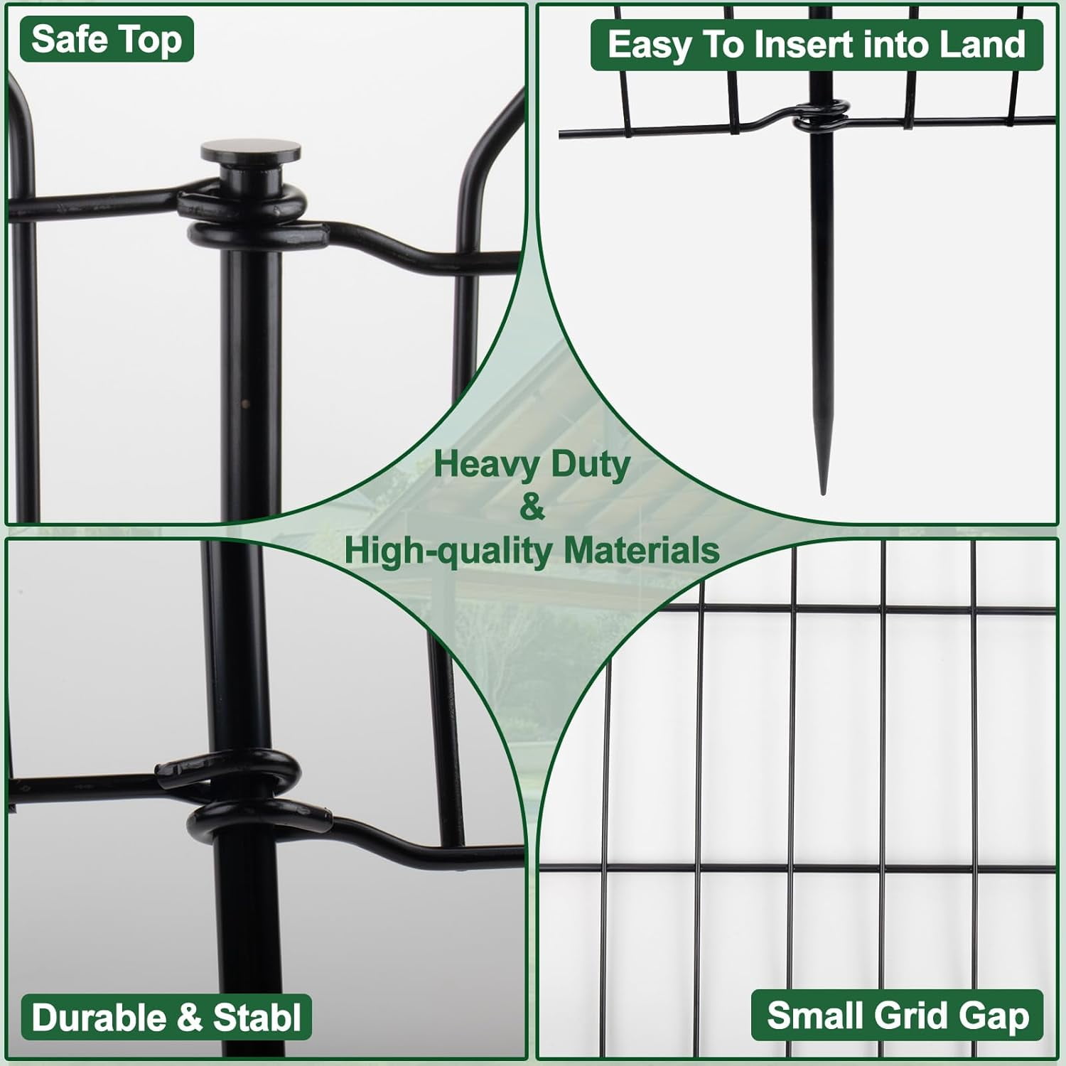 LOVE STORY 10 Panels No Dig Decorative Garden Fence Animal Barrier Fencing Metal Wire Panel Border Patio Dog Rabbits Ground Stakes Fencing, 24ft(L) x 32in(H)