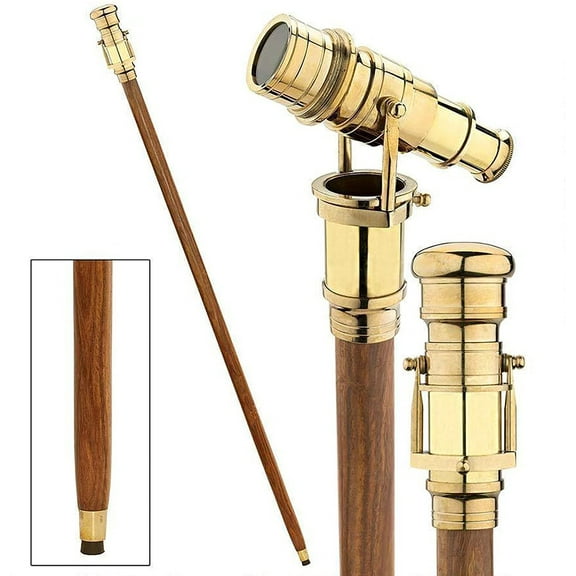 5MOONSUN5's Brass Walking Stick Vintage Handle Victorian Telescope Head Foldable Steampunk Accessories Wooden Walking Stick Cane for Men and Women