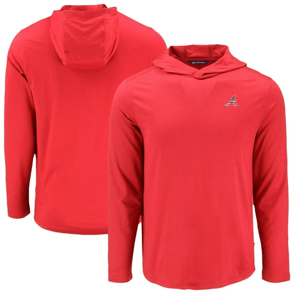 Men's Cutter & Buck Red Atlanta Braves Coastline Epic Comfort Recycled Eco Hoodie Long Sleeve T-Shirt