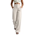 thumbnail image 2 of DeHolifer Women's Pants High Waist Casual Solid Color Straight Leg Work Business Dressy Pants White S, 2 of 6