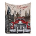 thumbnail image 1 of Prague Soft Flannel Fleece Throw Blanket, Gothic Architecture Themed Building with Vermilion Car Retro, Cozy Plush for Indoor and Outdoor Use, 60" x 80", Vermilion Beige, by Ambesonne, 1 of 6