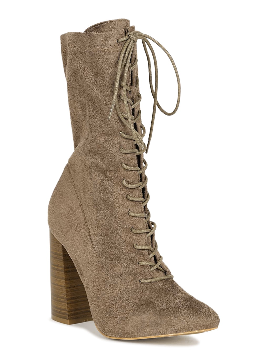 Unilady Women Pointy Toe LaceUp Chunky Mid Calf Boot 19313 Walmart