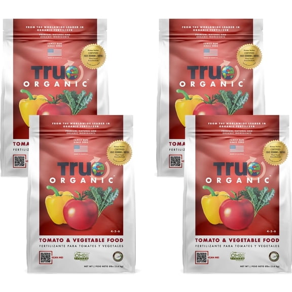 True Organic Tomato & Vegetable Food – Organic Fertilizer for Superior Harvests with 6% Calcium – 8lb Bag Covers 140 sq. ft.- Case of 4