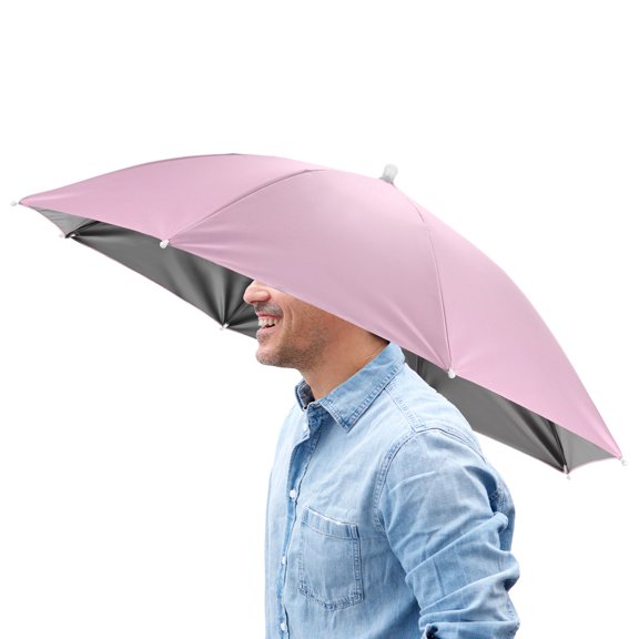 Uxcell 26" Headband Umbrella Hat [1 Pcs] - Hands Free Foldable Umbrella Cap Sun Hat Use for Fishing & Gardening & Hiking & Camping [Pink]