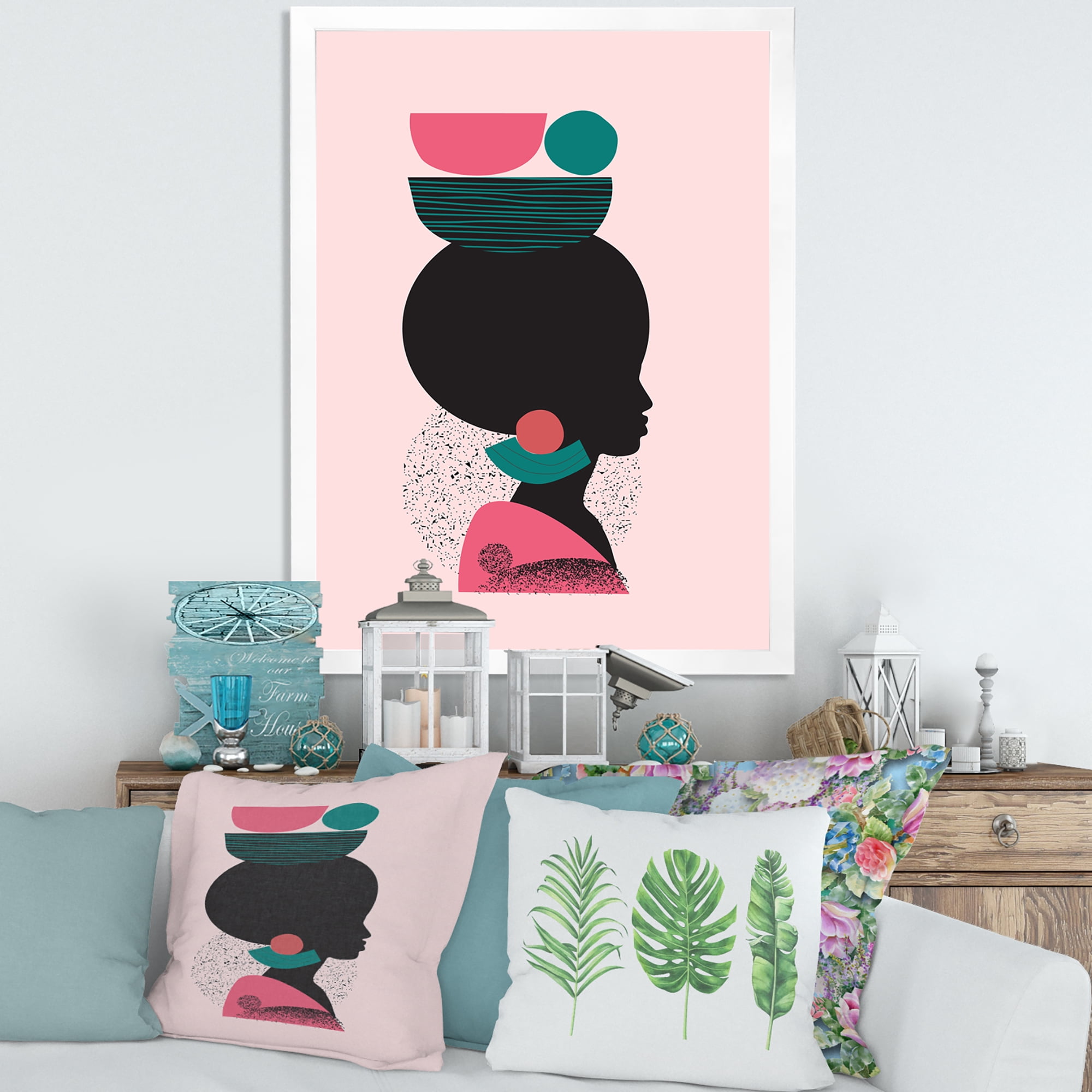 Designart 'Ethnic Geometric Silhouette of African American II' Modern Framed Art Print