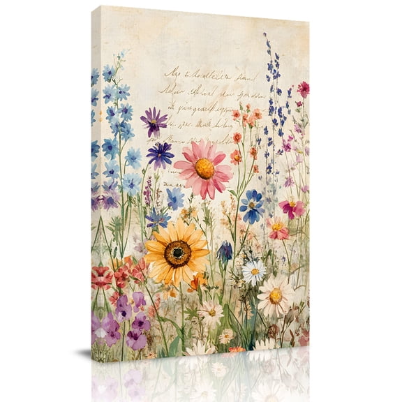 Canvas Wall Art, Vintage Spring Floral Framed Canvas Prints for Bathroom Hallway, Summer Botanical Watercolor Flowers Small Gallery Wrapped Wall Decor for Home Office, Gifts, 8"x10" Ship Next Day