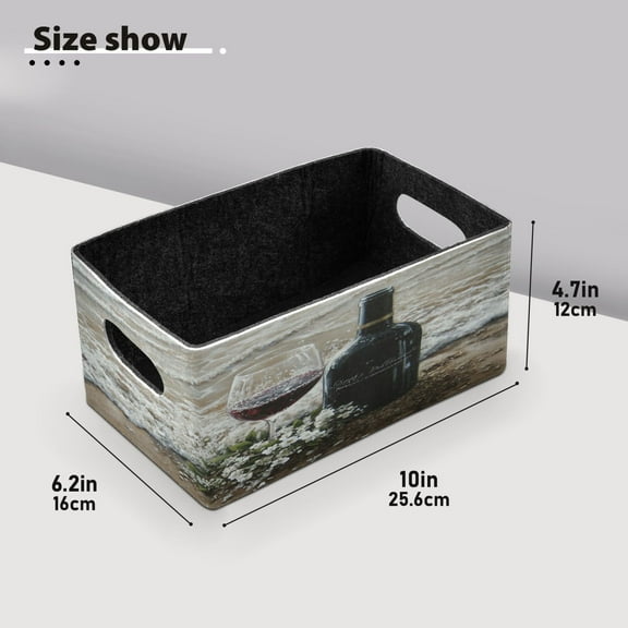 BZSMCE Shelf Baskets Red Wine by The Sea Pattern Storage Cube Bins 10.1*6.3*4.7in Set of 2