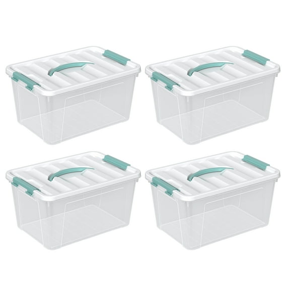 Ponpong 14 Quart Plastic Latching Box with Handle, Clear Latch Bin with Lid, 4 Packs
