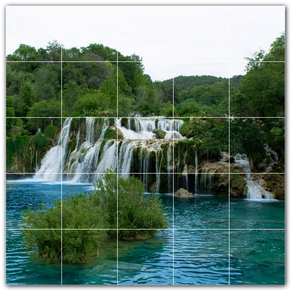 Picture-Tiles.com: Waterfalls Ceramic Tile Wall Mural WAL501113-55S. 21.25"W x 21.25"H using (25) 4.25" x 4.25" Ceramic Tiles-Satin Finish