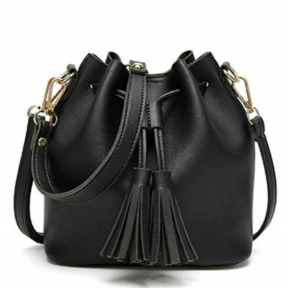 Sanviglor Crossbody Bag for Women Tassel Bucket Bag Drawstring Satchel Bag PU Leather Shoulder Handbag Pink