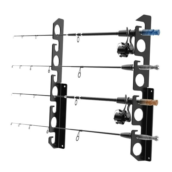 Wall Fishing Rod Rack Fishing Rod Wall Holder Hiking Poles Storage Organizer Fishing Rod Wall Mounted Shelf Display Stand for Hockey Sticks and Cues Storage Home Fishing Club Wall Decoration Black
