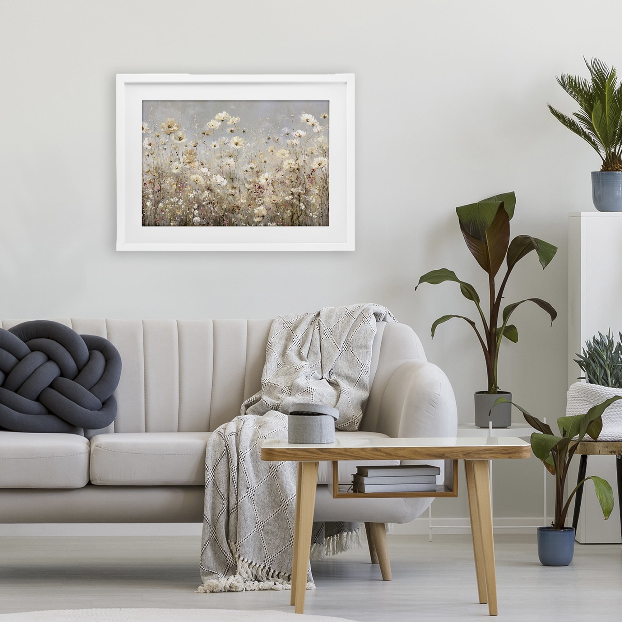 Stupell Industries White Daisy Clusters Meadow White Framed Print Under Glass, design by Jacky Ngan