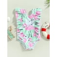 thumbnail image 2 of Blotona Toddler Baby Girls Summer Bikini Jumpsuit Cartoon Dinosaur Flamingo Leaf Print Ruffled Sleeveless Round Neck Swimsuit, 2 of 9