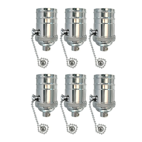 Royal Designs, Inc. Pull Chain Lamp Socket for Incandescent LED Bulbs, Polished Nickel, Set of 6