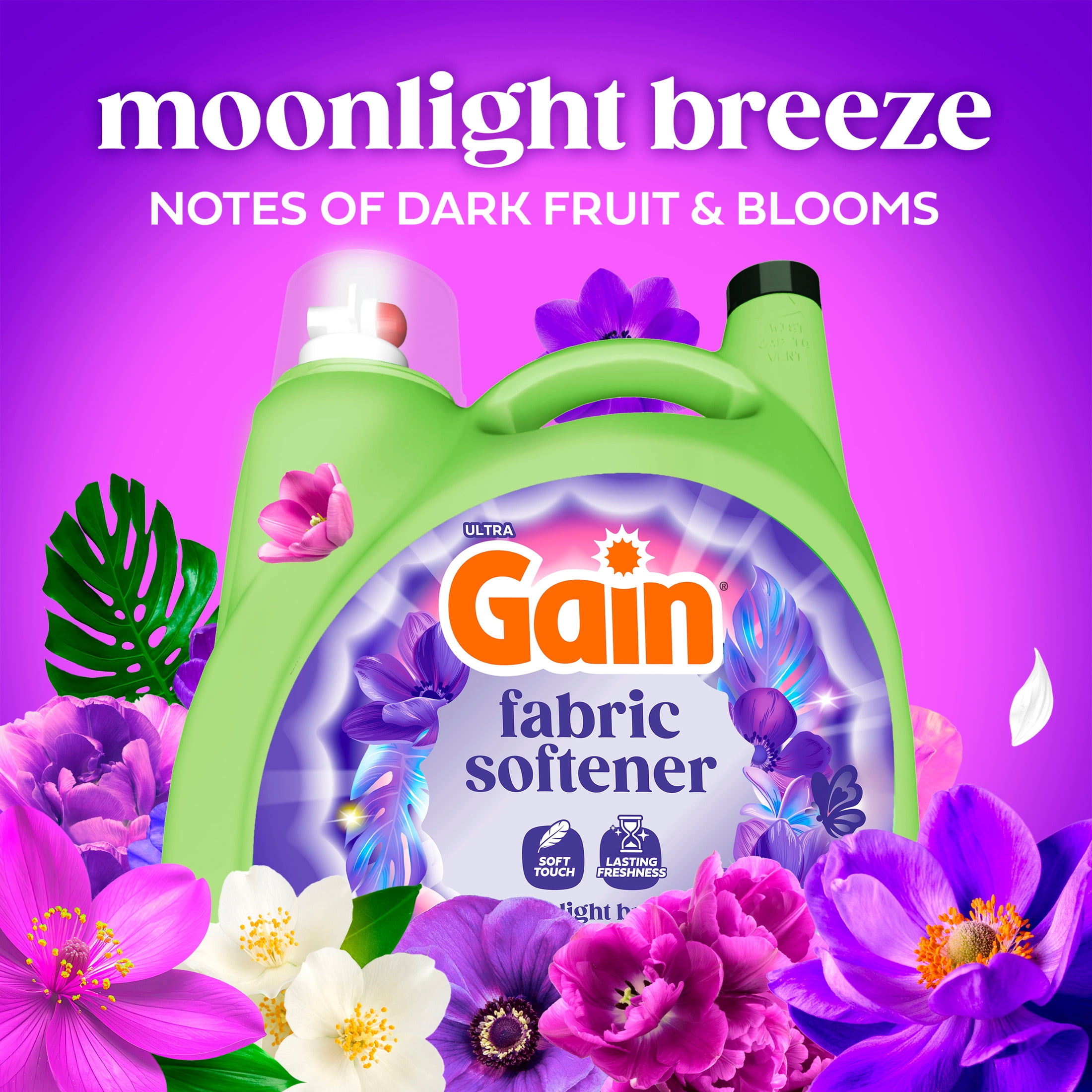 (4 pack) Gain Liquid Laundry Fabric Softener and Conditioner, Moonlight Breeze Scent, 140 fl oz, 190 Loads