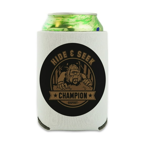 Hide and Seek Champion Bigfoot Sasquatch Funny Can Cooler - Drink Sleeve Hugger Collapsible Insulator - Beverage Insulated Holder