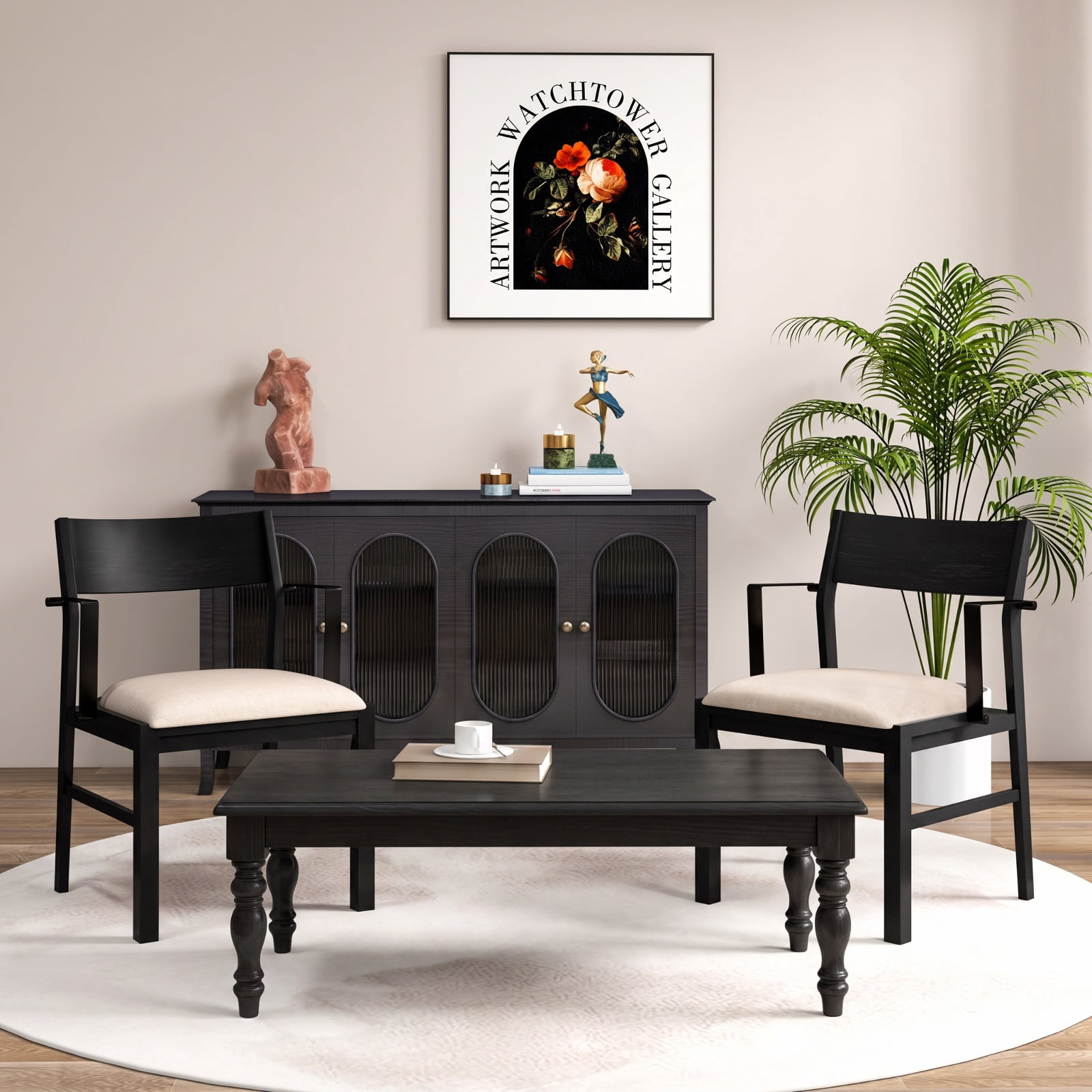 Furnibear Set of 2 Dining Chairs with Contoured Backrest Padded Seat and Armrests