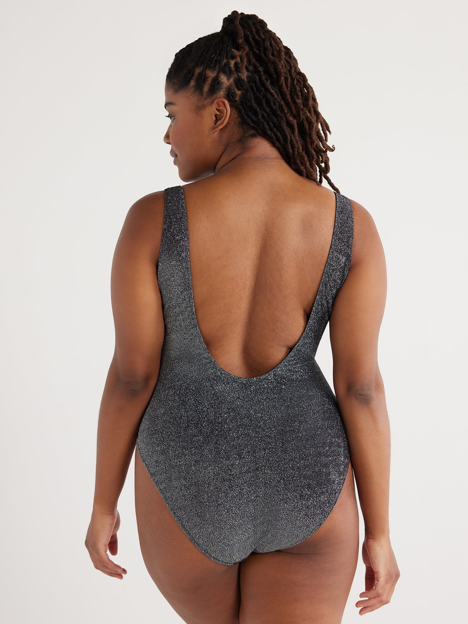 Love & Sports Women's Metallic Scooped Back Tank One-Piece