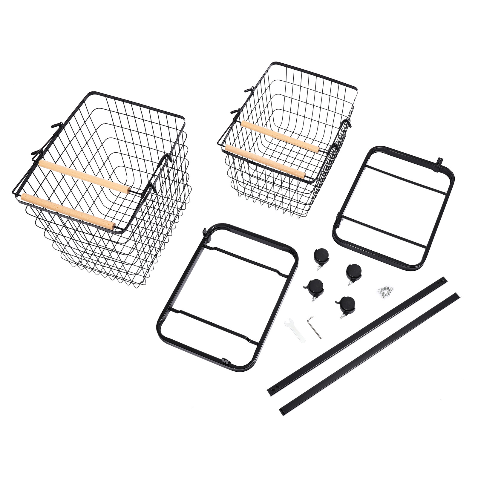 2 Tiers Metal Laundry Basket on Wheels Rectangular Black Large Laundry Hampers Laundry Room Organization and Storage with Removable Wire Baskets Clothing Sorting Laundry Baskets