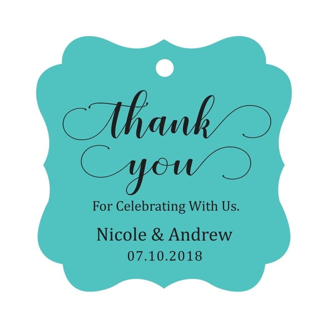 Darling Souvenir Custom Names Thank You For Celebrating With Us Wedding Hang Tags Personalized Party Tags-Turquoise-100 Tags