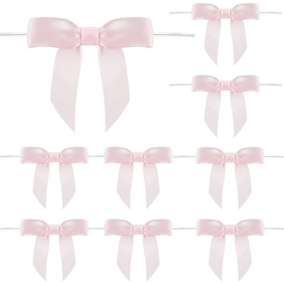 70Pcs Ribbon Bows with Wire Polyester Pink Twist Tie Bows for Gift Wrapping Treat Bags Party Favors Wedding Decorations diy