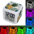 Alarm Clocks Tropical Pineapple Palm Leaves Digital Clock 7 Color LED ...