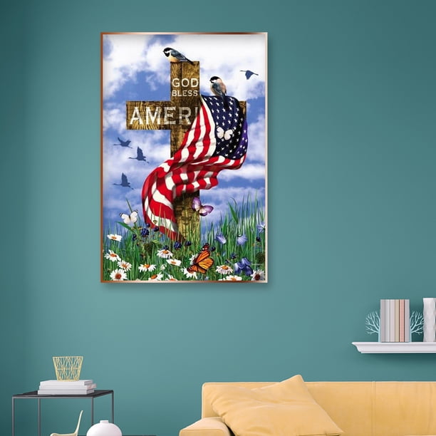 Cuadros Decorativos Kit de pintura de diamante redondo completo con dibujo de bandera americana de mosaico DIY Sywqhk Nuevos Originales
