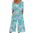 thumbnail image 2 of Nuoqisi Womens Jumpsuits Dressy Casual Boho Floral Short Sleeve Jumpsuit V Neck Wide Leg Loose Flowy One Piece Bodysuit, 2 of 5