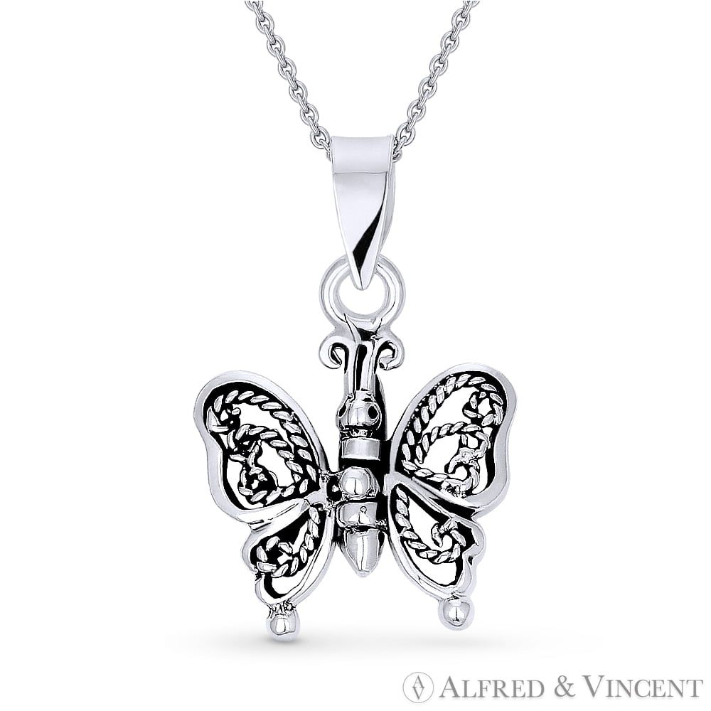 Butterfly CZ Crystal Animal Insect Charm Necklace Pendant in 925 Sterling Silver 