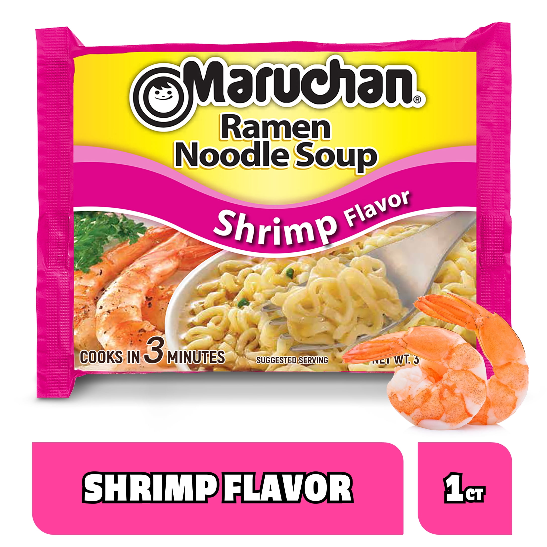 (12 pack) Maruchan Ramen Noodle Soup, Shrimp Flavor Instant Noodles, 3 oz