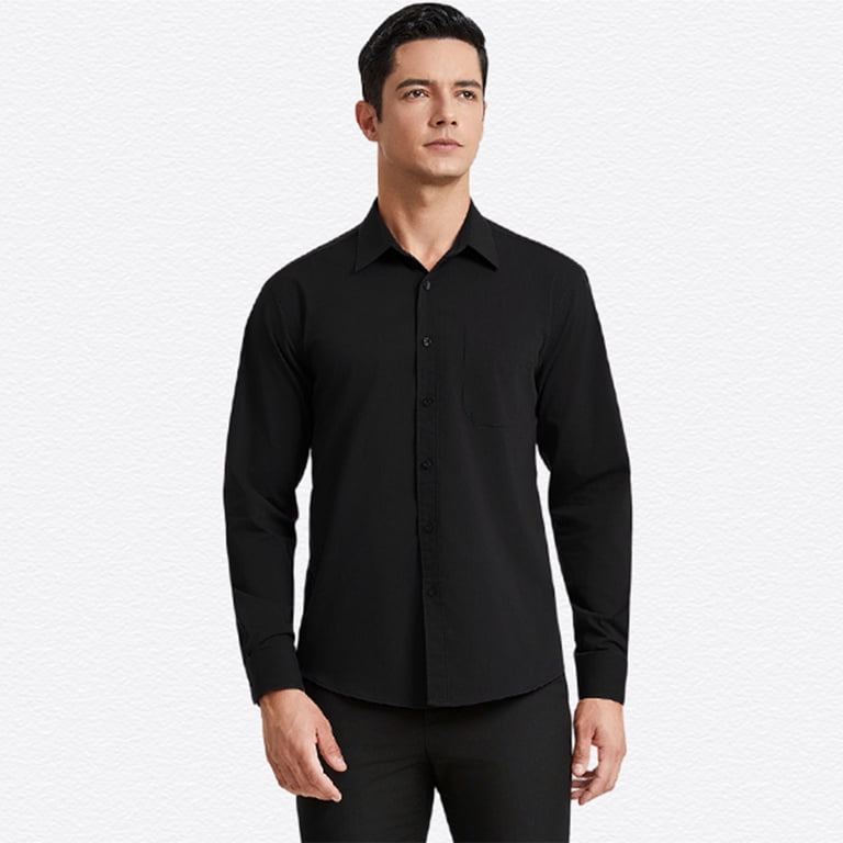 black dress shirt walmart Sumtumn Men's Shirts Business Casual for Men Long Sleeve Button Down Classic Fit Tops L, Size: Large catching style Black Dress Shirts for Men