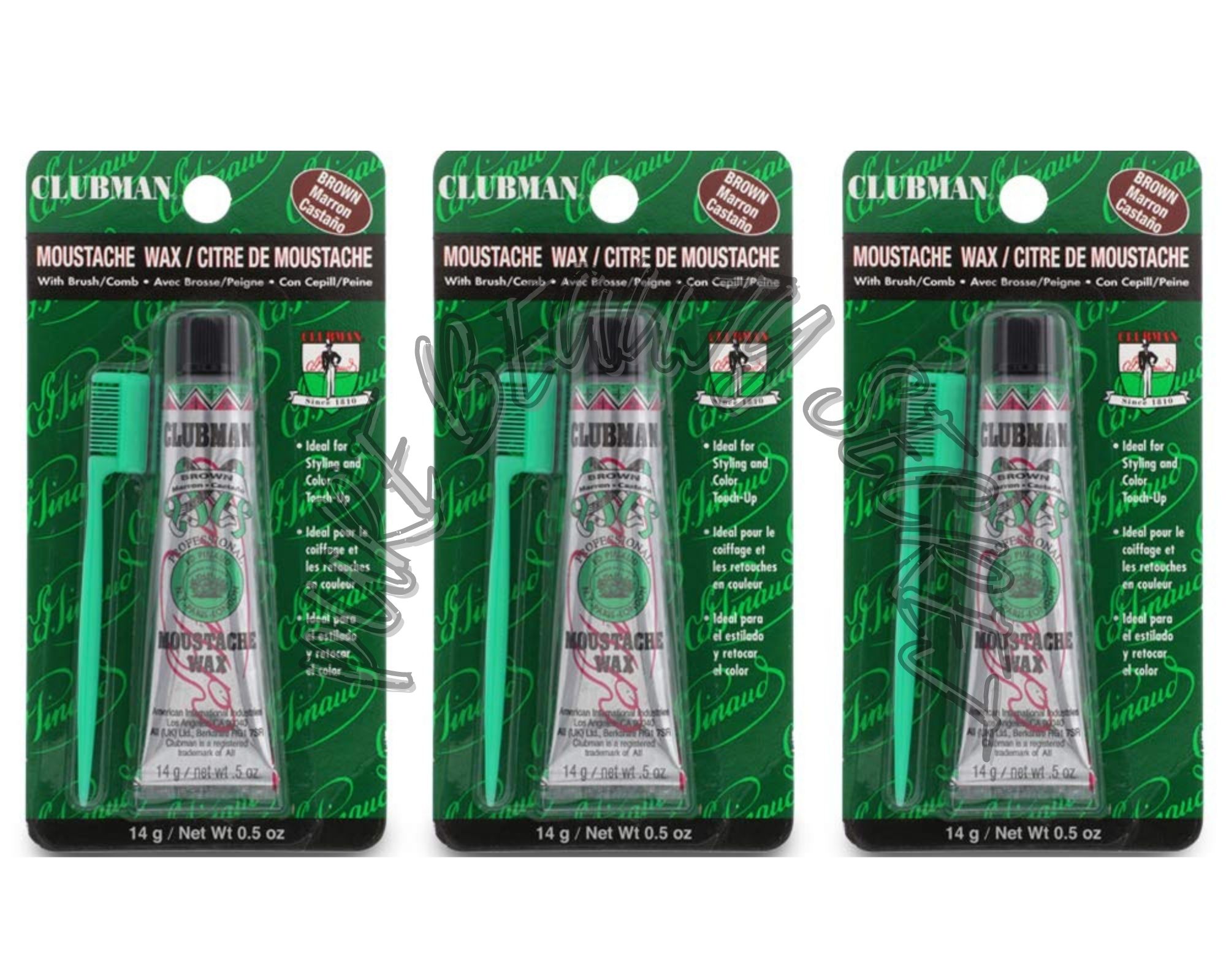 Clubman Moustache Wax Hang Pack 0.5 oz Brown x 3